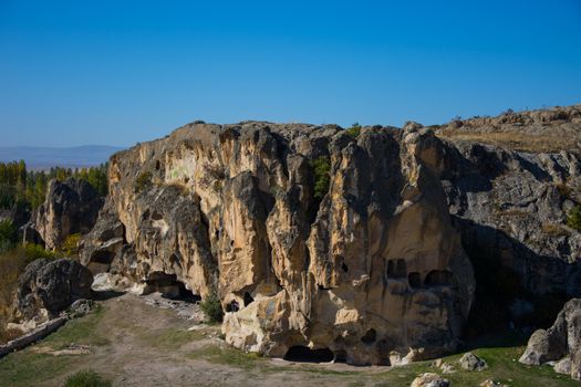 view to the cave from  Byzantine period in Phrygian Valley in Afyon