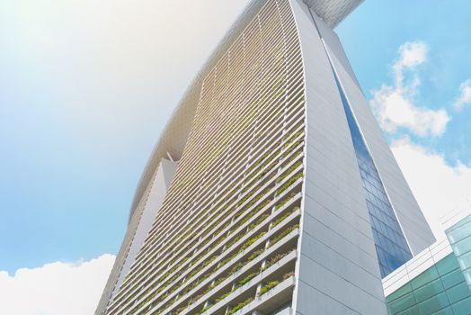 balcony of modern apartment building in the city downtown.