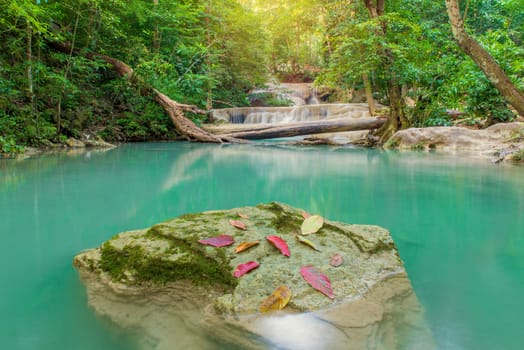 Waterfall in Deep forest at Erawan waterfall National Park, Thailand.