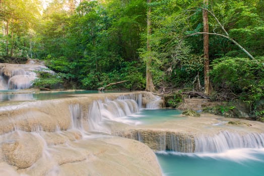 Waterfall in Deep forest at Erawan waterfall National Park,