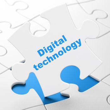 Information concept: Digital Technology on White puzzle pieces background, 3D rendering