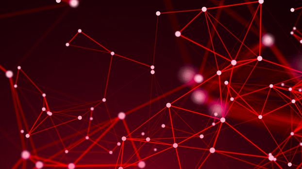 Abstract connections on red background. 3d rendering