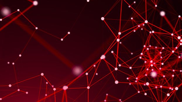 Abstract connections on red background. 3d rendering