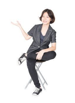 Asian women sit on chair ,Cut out isolated over white background