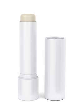 Open lip balm stick on white background 