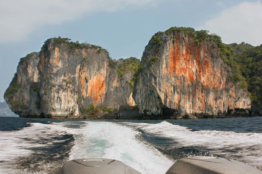 A view of the departing islands from the motor boat.