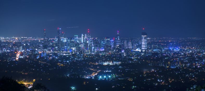 View of Brisbane from Mount Coot-tha at night. Queensland, Australia.
