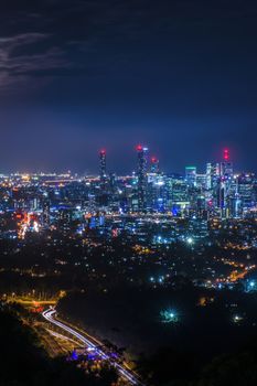 View of Brisbane from Mount Coot-tha at night. Queensland, Australia.