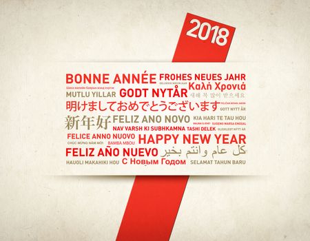 Happy new year vintage greentings card from the world in different languages