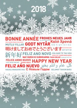 Happy new year greetings card in different world languages