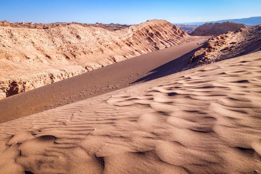 Sand dunes landscape in Valle de la Luna, San Pedro de Atacama, Chile