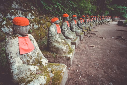 Narabi Jizo statues landmark in Kanmangafuchi abyss, Nikko, Japan