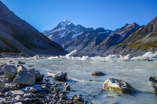 Hooker lake in Aoraki Mount Cook national park, New Zealand