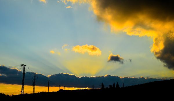 Sunset shot in front of a power line. 