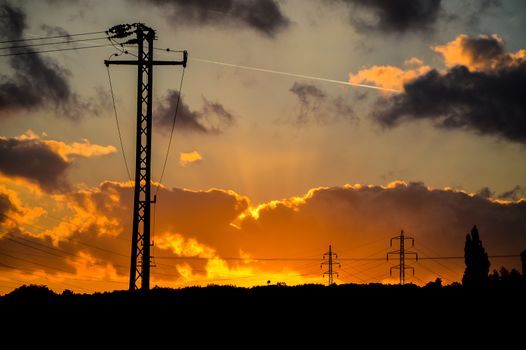 Sunset shot in front of a power line. 