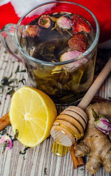 Hot winter tea with lemon, honey and ginger.