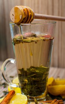 Hot winter tea with lemon, honey and ginger.