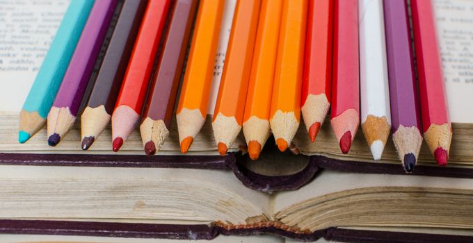 Colored pencils for painting at old books.