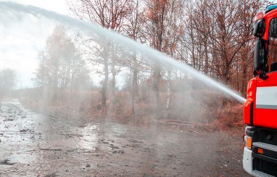 Fire truck in action to save property and lives.