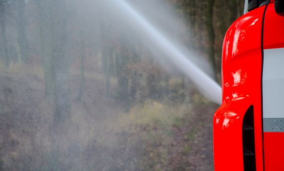 Fire truck in action to save property and lives.