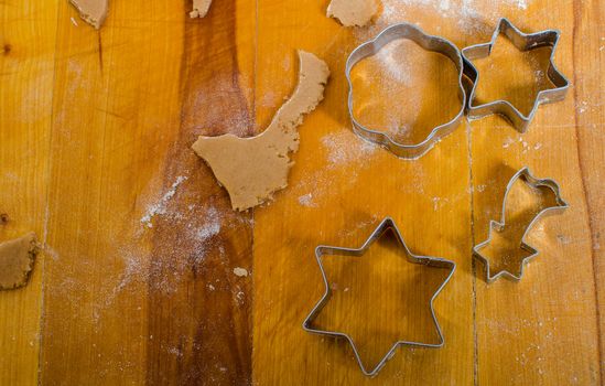 Cutting and baking Christmas gingerbread in Advent Time