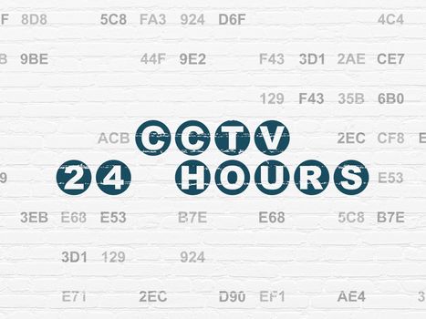 Security concept: Painted blue text CCTV 24 hours on White Brick wall background with Hexadecimal Code