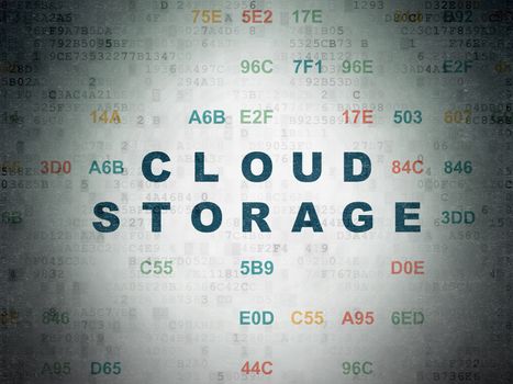 Security concept: Painted blue text Cloud Storage on Digital Data Paper background with Hexadecimal Code