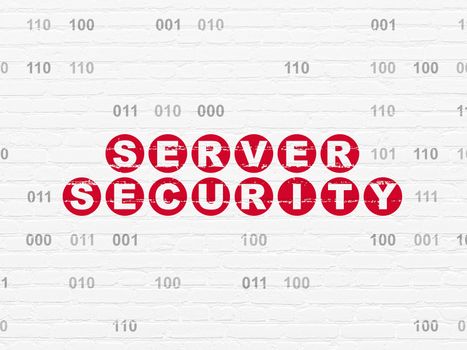 Protection concept: Painted red text Server Security on White Brick wall background with Binary Code