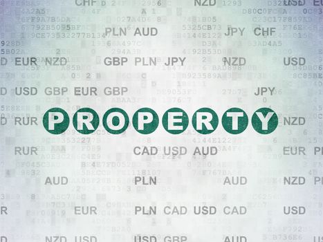 Business concept: Painted green text Property on Digital Data Paper background with Currency