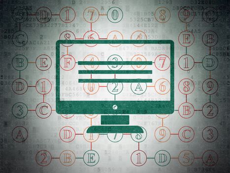 Web design concept: Painted green Monitor icon on Digital Data Paper background with Scheme Of Hexadecimal Code