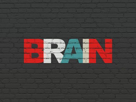 Healthcare concept: Painted multicolor text Brain on Black Brick wall background