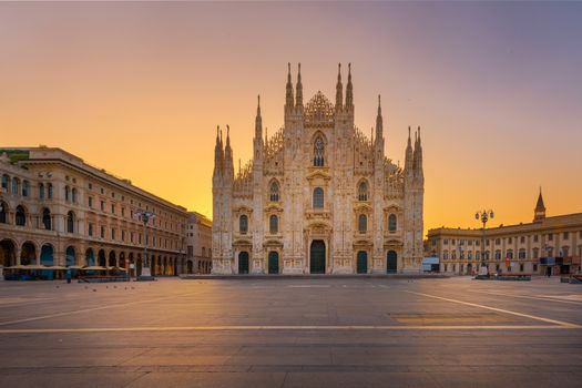 Duomo , Milan gothic cathedral at sunrise,Europe.Horizontal photo with copy-space.