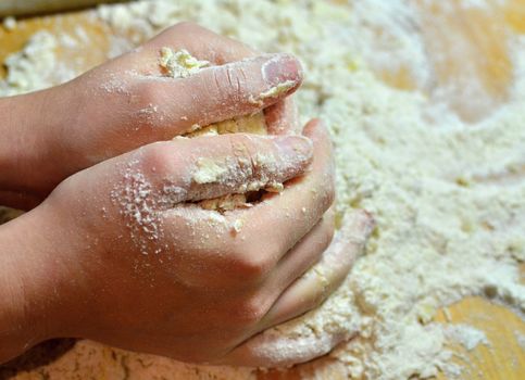 Hands baking Christmas cookies and biscuits.