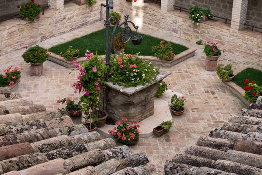 View of a cloister of an ancient Franciscan convent in assisi