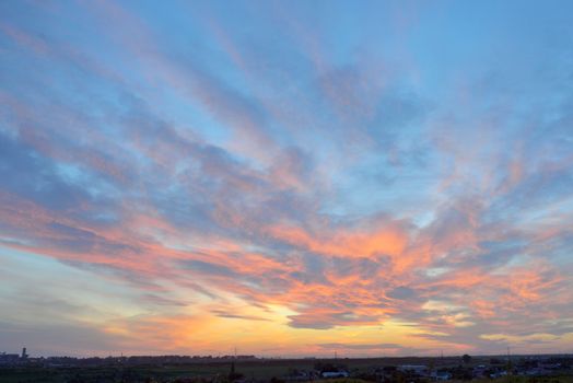 Colorful sky texture at sunset in summer time