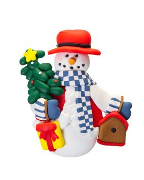 Christmas figurine of a snowman isolated on white background