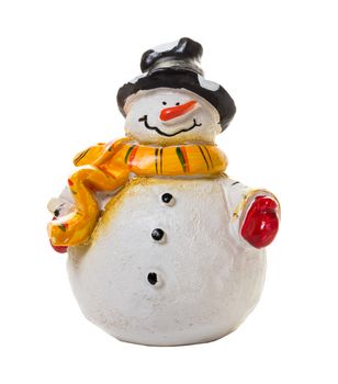 Christmas figurine of a snowman isolated on white background