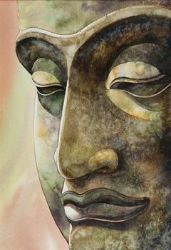 A face of Buddha image of Thailand, my watercolor painting on paper