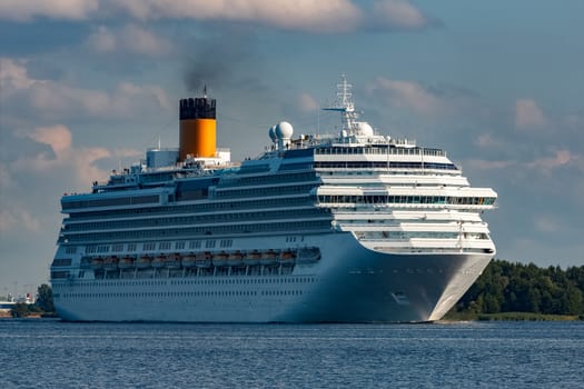 Large royal cruise liner on the way. Travel and spa services