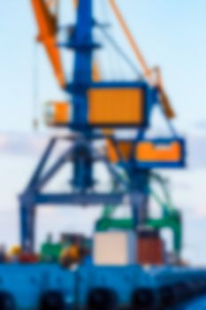 Portal cargo cranes - soft lens bokeh image. Defocused background