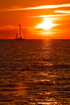 Hot and romantic sunset over the Baltic sea. Calm landscape