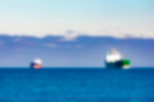 Cargo ship - soft lens bokeh image. Defocused background