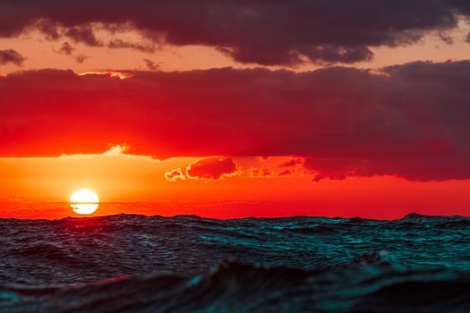 Hot and romantic sunset over the Baltic sea. Calm landscape