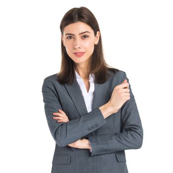 Business woman portrait . Crossed arms . Isolated on white background