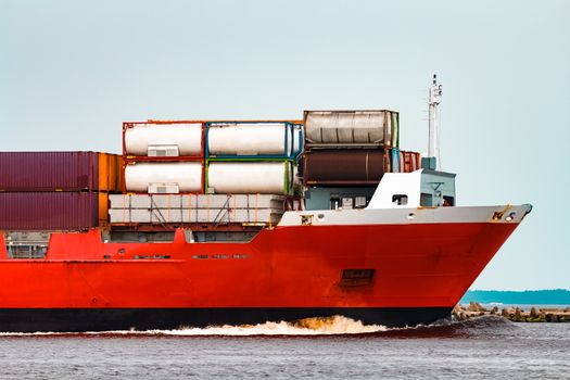 Red container ship. Logistics and production export