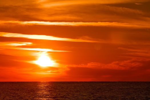 Hot and romantic sunset over the Baltic sea. Calm landscape