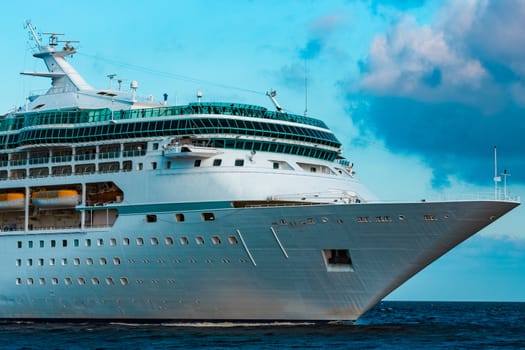 Luxury cruise liner underway. Tour travel and spa services