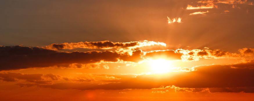 Hot and romantic sunset over the Baltic sea. Calm landscape