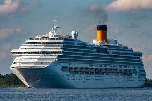 Large royal cruise liner on the way. Travel and spa services