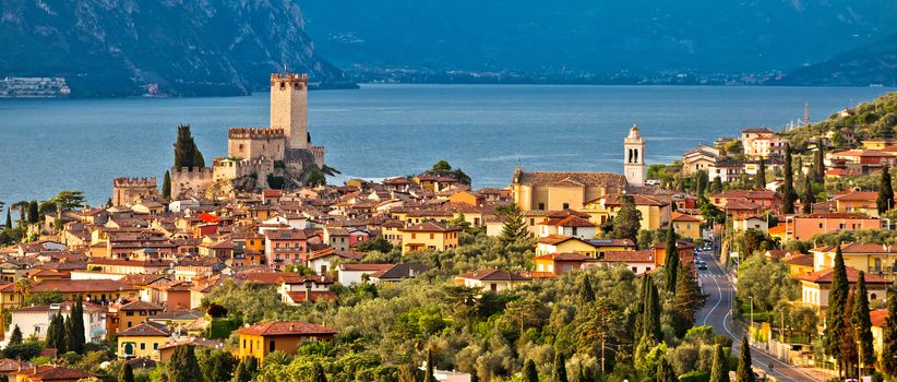 Town of Malcesine on Lago di Garda historic skyline panoramic view, Veneto region of Italy